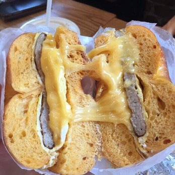 Bagel Pub - Sausage, egg, and cheese on an egg Bagel. - Breakfast & Brunch Near Me - Brooklyn, New York Bagel Pub - Sausage, egg, and cheese on an egg Bagel. - Breakfast & Brunch Near Me - Brooklyn, New York