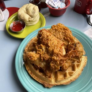 Photo of The Madison Diner - Bainbridge Island, WA, United States. Chicken and waffles and best home mead biscuit in the world.