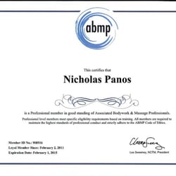 Nick Panos Massage - Certified