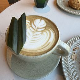 Pandan latte and a cortado Pandan latte and a cortado