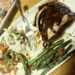 Applebee's Grill + Bar - Ribs and Chicken combination plate with green beans and mashed potatoes