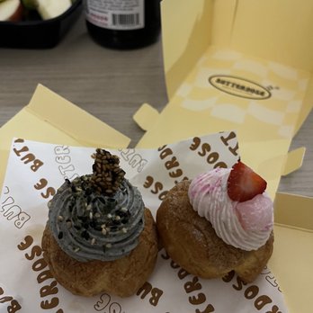 Butter Dose - Black sesame and strawberry Sakura cream puffs - Bakeries Near Me - New York, New York Butter Dose - Black sesame and strawberry Sakura cream puffs - Bakeries Near Me - New York, New York