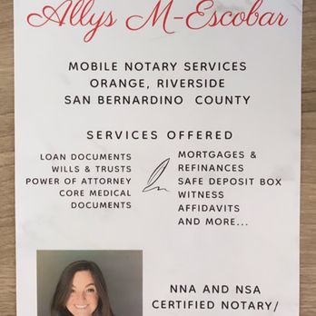 Allys M-Escobar Mobile Notary/ LSA - Notarial Services Offered - Notaries Near Me Allys M-Escobar Mobile Notary/ LSA - Notarial Services Offered - Notaries Near Me