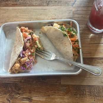 Bird & Co - Bahn mi taco and fish taco, blackberry margarita - Tacos Near Me - Portland, Maine
