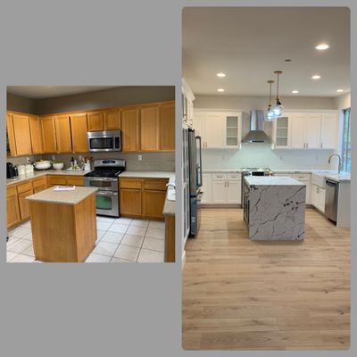 Kitchen Remodel - The kitchen remodel was upgraded from an old oak kitchen cabinets to new kitchen cabinets with new countertops. We also have a bathroom that was upgraded with a new vanity and new countertop