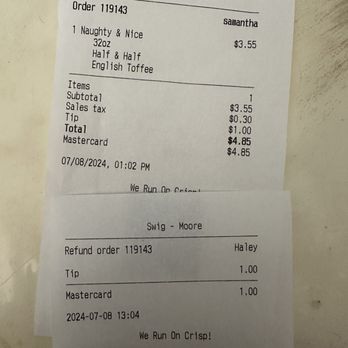 Swig - Receipt - Desserts Near Me - Moore, Oklahoma