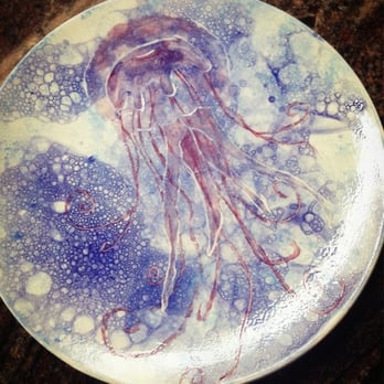 Color Me Mine - My jellyfish plate - incorporated the bubbles technique - Paint-Your-Own Pottery Near Me - Daly City, California