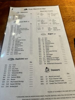 Menu photo 4 Yuki Handroll Bar Austin, TX