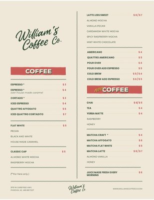 Menu photo 3 William's Coffee Co Phoenix, AZ