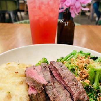 Flower Child - Steak, mashed potatoes and roasted broccoli - Salad Near Me - Atlanta, Georgia Flower Child - Steak, mashed potatoes and roasted broccoli - Salad Near Me - Atlanta, Georgia