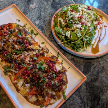 The Silk - Great food - Mediterranean salad (but with overly sweet balsamic glaze), and flatbread with spicy ground lamb of sorts. - Asian Fusion Near Me - Brookline, Massachusetts