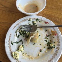 Hong Kong Chinese Restaurant - The last bite of a hand made dumpling with Yum Yum sauce that I requested.