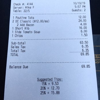 GCDC Grilled Cheese Bar - Bill for 4 adults, dinner, no drinks or alcohol - before tip - American Near Me - Washington, DC, District of Columbia