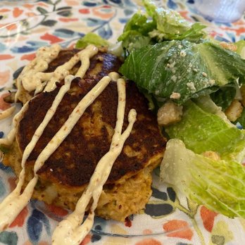 East Shore Cafe - Crab cake appetizer with side mandarin salad - delicious - Breakfast & Brunch Near Me - Daphne, Alabama East Shore Cafe - Crab cake appetizer with side mandarin salad - delicious - Breakfast & Brunch Near Me - Daphne, Alabama