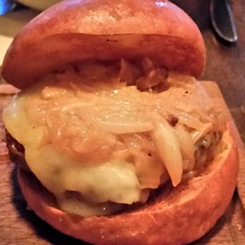 Wm Farmer & Sons - Close up of burger smothered in “butter baked onions”. - New American Near Me - Hudson, New York Wm Farmer & Sons - Close up of burger smothered in “butter baked onions”. - New American Near Me - Hudson, New York