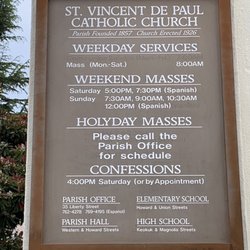 St Vincent De Paul Church - Church schedule