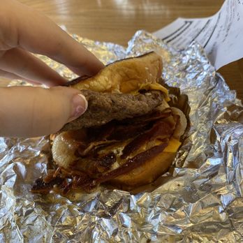 Five Guys - Grilled Cheese with Grilled Onions, Mayo, Bacon, and A Burger Patty. - Burgers Near Me - Plano, Texas