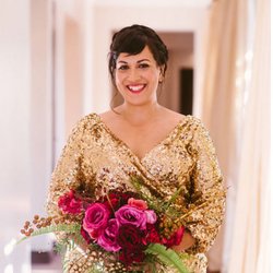 Mignonette - Niki-Jay in her custom gold sequin wedding gown by Mignonette Bridal. Photograph by Micaela Carinas.