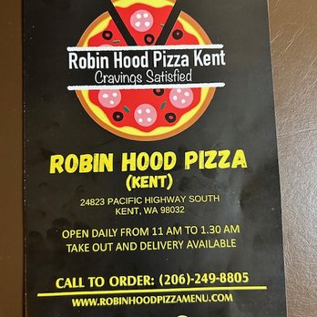 Robin Hood Pizza - Menu at hotel, they deliver late. - Pizza Near Me - Kent, Washington