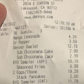 Denny's - Got hair pancakes, so got charged twice for them. And then for the toast that was included in my meal. - Diners Near Me - Lakewood, California