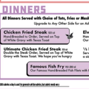 Boomarang Diner - Dinner menu closeup - Diners Near Me - Stillwater, Oklahoma