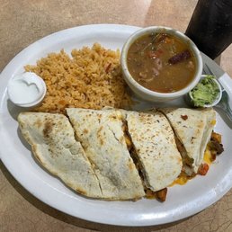 Texmex quesadilla, charro beans and rice!!!