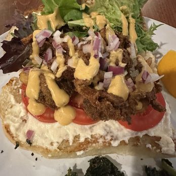 The Bark - Fried oyster mushroom po boy...WOWWWWW. (Side of garlicky kale) - Vegan Near Me - Tallahassee, Florida