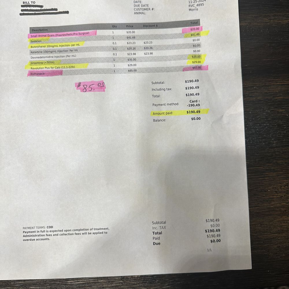 River Valley Veterinary Clinic - My receipt for services that wasn't needed or ask for. - Veterinarians Near Me - Hugo, Oklahoma River Valley Veterinary Clinic - My receipt for services that wasn't needed or ask for. - Veterinarians Near Me - Hugo, Oklahoma