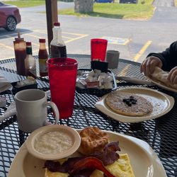 Townsend Pancake House - Served breakfast outdoors-  omelet with side of blueberry pancakes