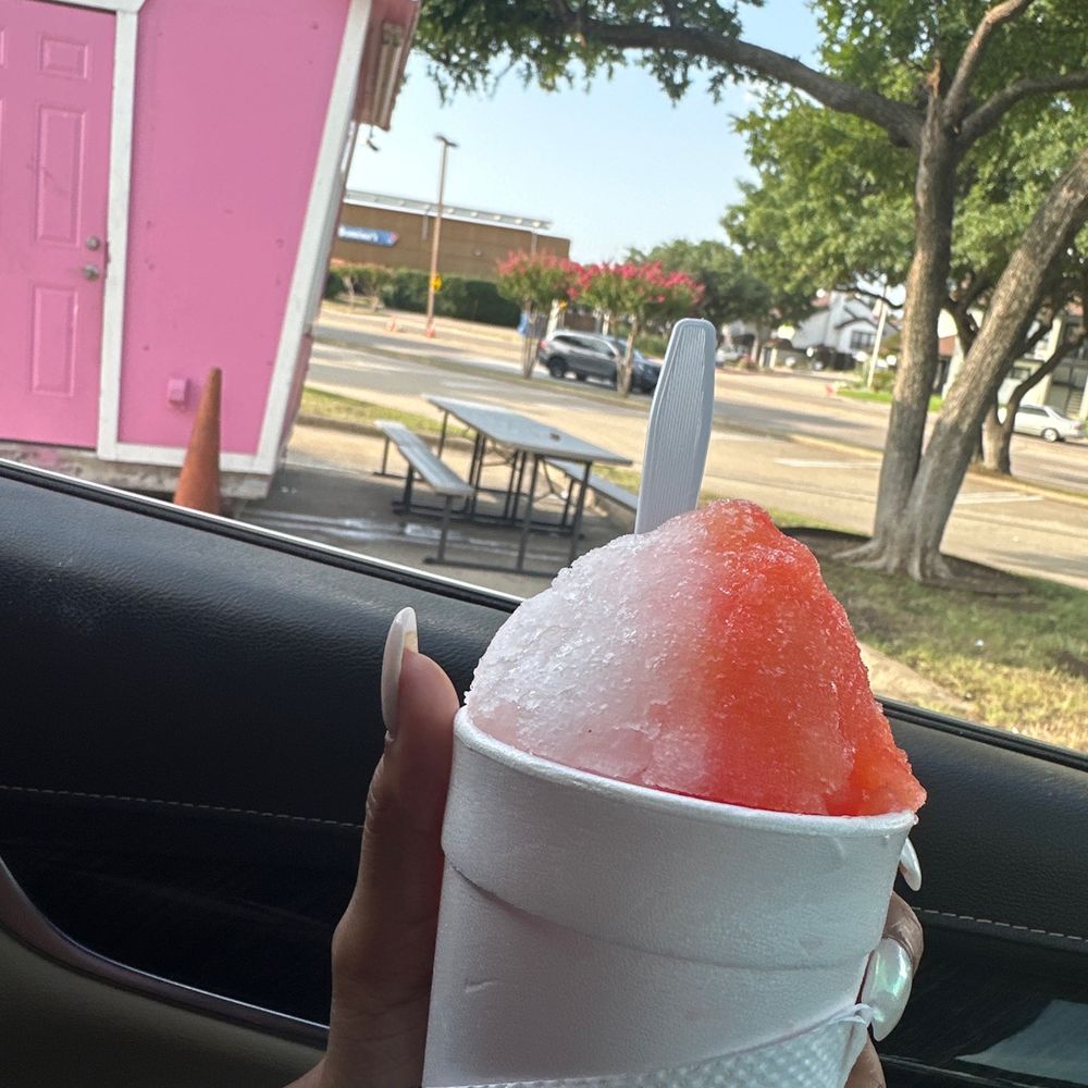 a hand holding a cup of shaved ice