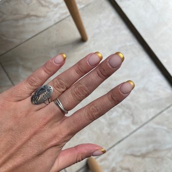 NAILaCARTE - West Loop - One set of nails with gold French tips - Nail Salons Near Me - Chicago, Illinois NAILaCARTE - West Loop - One set of nails with gold French tips - Nail Salons Near Me - Chicago, Illinois