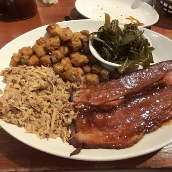 The Pit - Brisket and Pulled Pork combo with fried okra and collared greens - Barbeque Near Me - Raleigh, North Carolina The Pit - Brisket and Pulled Pork combo with fried okra and collared greens - Barbeque Near Me - Raleigh, North Carolina