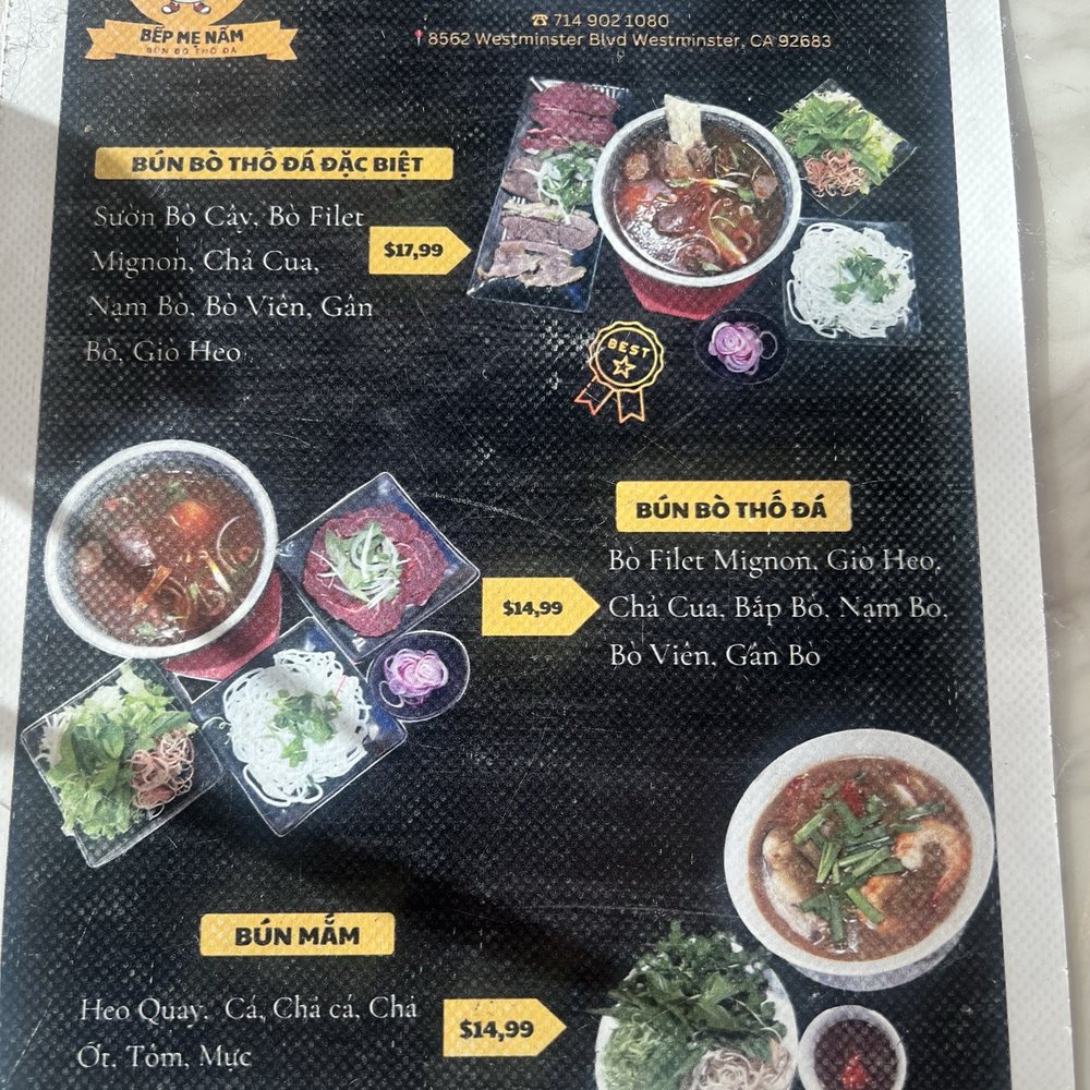 Bep Me Nam Bun Bo Tho Da - Simple menu! - Vietnamese Near Me - Westminster, California