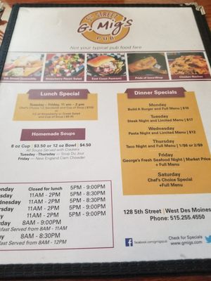 Menu photo 8 G Mig's 5th Street Pub West Des Moines, IA Menu photo 8 G Mig's 5th Street Pub West Des Moines, IA