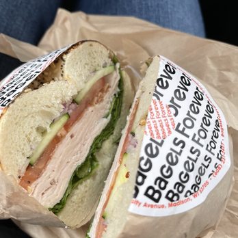Bagels Forever - Turkey club on an everything bagel. - Bagels Near Me - Madison, Wisconsin