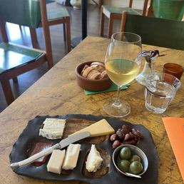 cheese plate & glass of Chardonnay