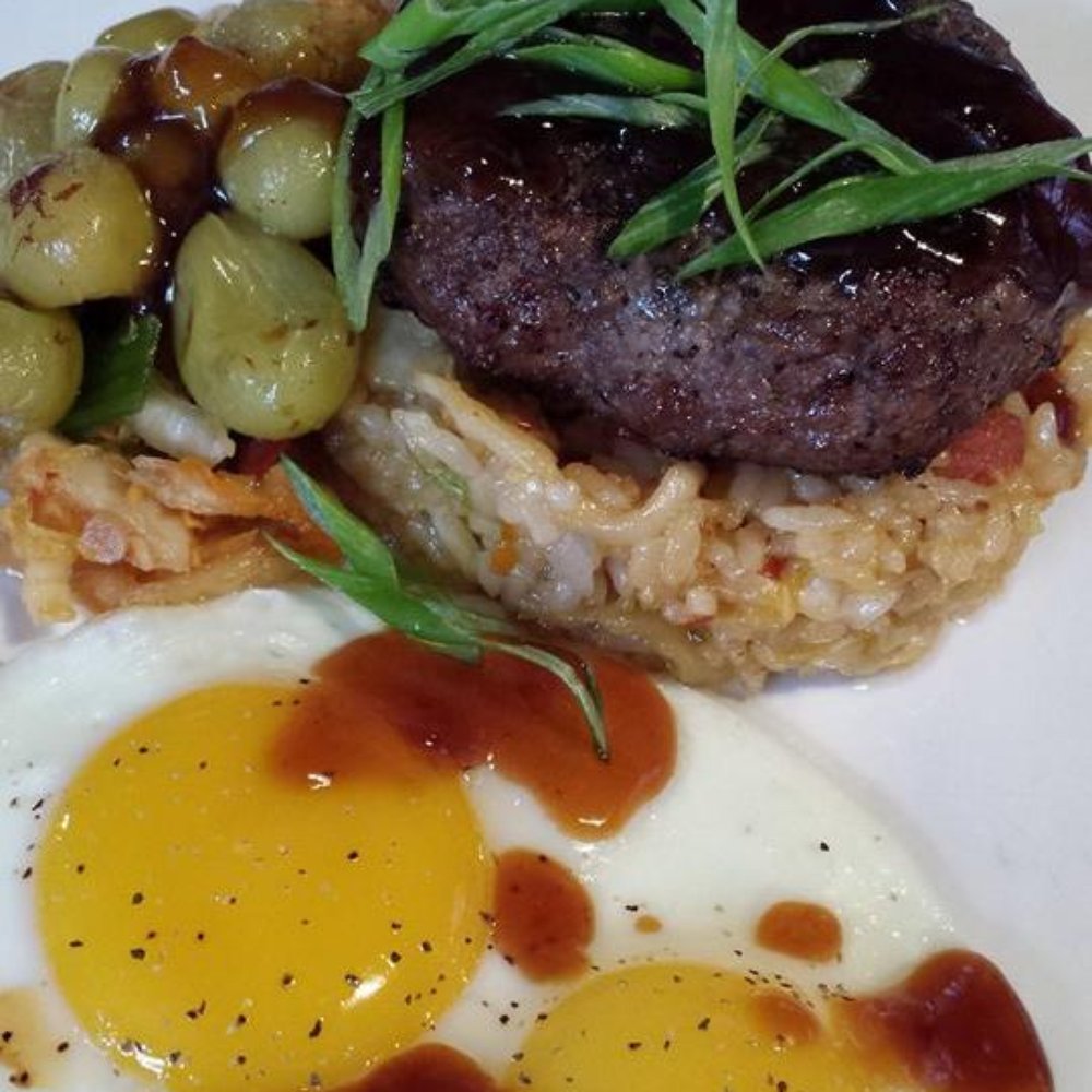 BRIX 581 - Loco Moco w/ spam fried rice and wagyu sirloin burger - Bars Near Me - Oakland, California BRIX 581 - Loco Moco w/ spam fried rice and wagyu sirloin burger - Bars Near Me - Oakland, California