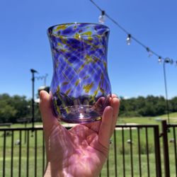 New Braunfels Glassblowing - Purple and yellow tumbler