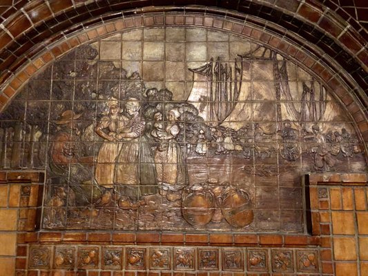 Photo of The Dutch Chocolate Shop - Los Angeles, CA, US. Batchelder tile frieze in rear section beneath groin vault