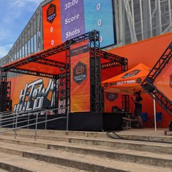 Way Better Sound and Visuals - Dynamo setups
JBL STX tops and subs sound system outside stage. We do a simple stage wash aimed towards the DJ using 12 Megalite Tuffbaby's