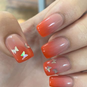 Designer's Nails - Gel Acrylics - Ombré style with butterflies added done by Julie! - Nail Salons Near Me - Las Vegas, Nevada