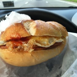 Sewaren Corner Delicatessen - Pork roll, egg, cheese, ketchup on a hard roll