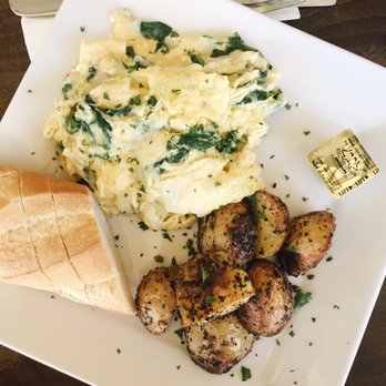 Starling Diner - Mushroom, spinach, and monterey jack egg scramble (no mushrooms :)) - New American Near Me - Long Beach, California Starling Diner - Mushroom, spinach, and monterey jack egg scramble (no mushrooms :)) - New American Near Me - Long Beach, California