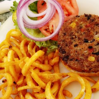 Donnelly's Public House - veggie burger with curly fries - American Near Me - Fairport, New York Donnelly's Public House - veggie burger with curly fries - American Near Me - Fairport, New York