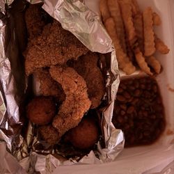 Town & Country Steakhouse - Catfish with fries and baked beans