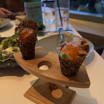 Spago - Hana Coconut Tiramisu Ahi Tuna Poke in Sesame-Miso Cones - Asian Fusion Near Me - Maui, Hawaii Spago - Hana Coconut Tiramisu Ahi Tuna Poke in Sesame-Miso Cones - Asian Fusion Near Me - Maui, Hawaii
