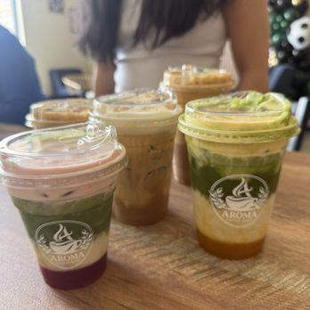 Aroma Coffee Shop - Strawberry matcha, Mango matcha, Spanish latte - Desserts Near Me - Spring, Texas Aroma Coffee Shop - Strawberry matcha, Mango matcha, Spanish latte - Desserts Near Me - Spring, Texas