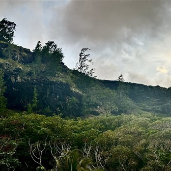 The Crouching Lion - Dramatic beautiful green mountain behind the restaurant - Beer Bar Near Me - Kaaawa, Hawaii