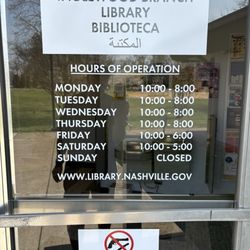 Nashville Public Library - Inglewood Branch - Hours on the door