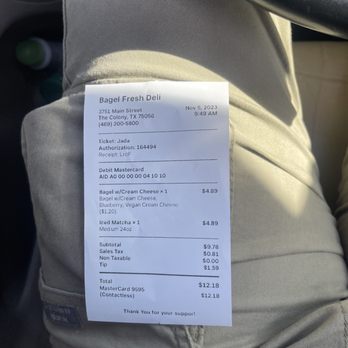 Bagel Fresh Deli - Receipt - Bagels Near Me - The Colony, Texas Bagel Fresh Deli - Receipt - Bagels Near Me - The Colony, Texas
